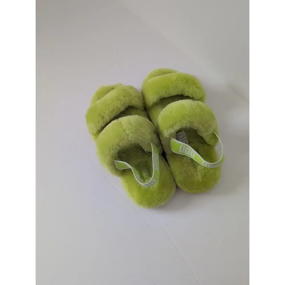 UGG Girl's‎ Lamb Fluff Yeah Slide Slippers Lime Green 1115752K Size 4 NWOB